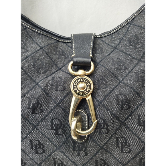 Dooney & Bourke Gray Canvas Leather Trim DB Printed Hook Satchel Shoulder Bag - Picture 4 of 16